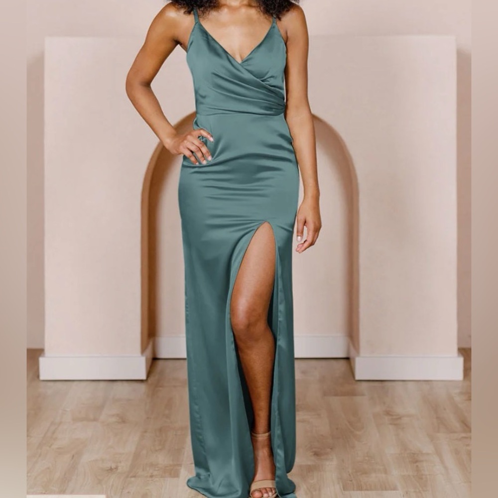 Revelry Rava Satin Dress in Eucalyptus